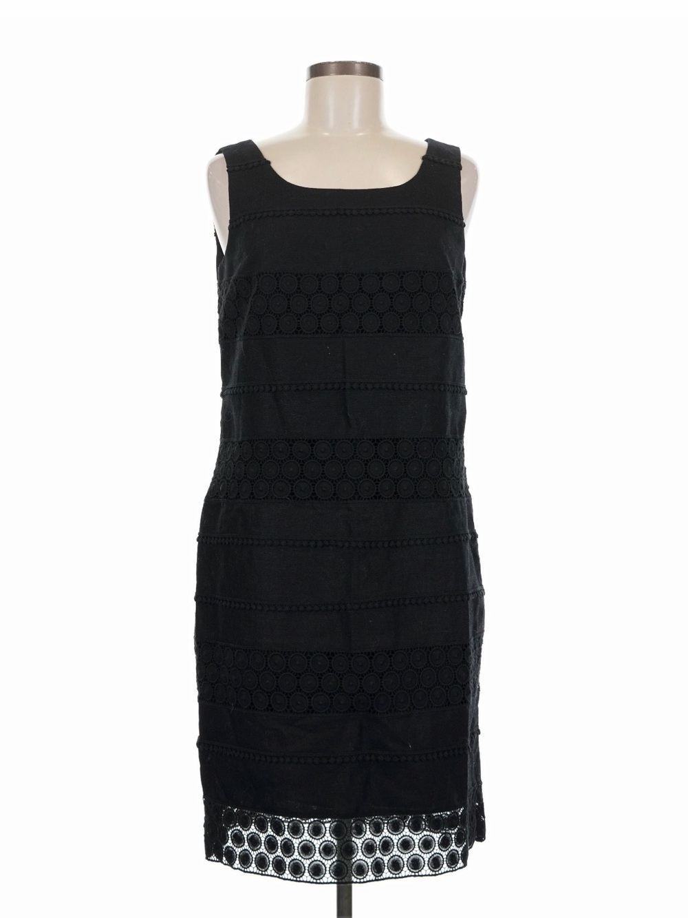 *Talbots Women's Black Sleeveless Lace-Panel Shift Midi Linen/Cotton Blend Dress